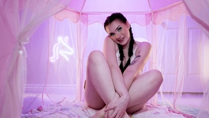 Inserted - Brunette show natural boobs